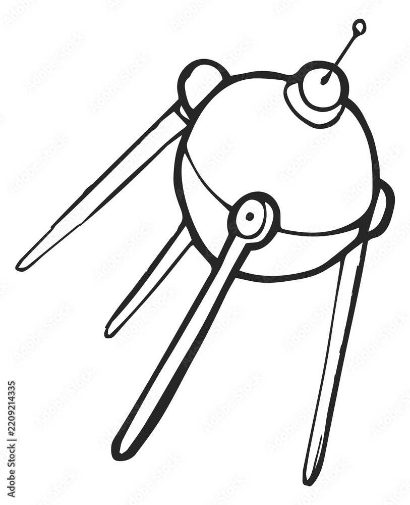 Fototapeta premium Sputnik doodle. Space retro artificial satellite icon