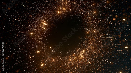 Golden sparks exploding in circular motion against dark background