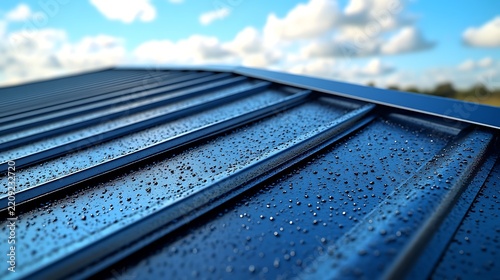 Metal Roof with Rain Drops.
