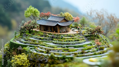 Miniature Asian House on Hill.