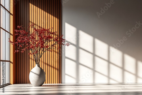 Minimalist Vase With Red Plant.