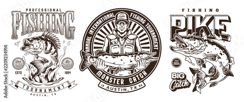 Fishing-themed vector designs with bold