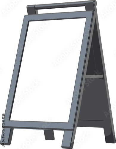 Blank A-frame sandwich board sign mockup featuring freestanding pavement chalkboard and advertising display stand