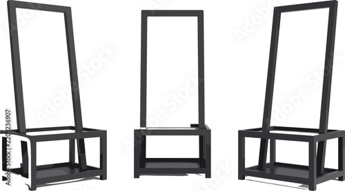 Modern standing mirror and clothes rack set featuring black metal frame floor mirror mockups in front and perspective views