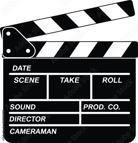 Movie clapperboard vector icon featuring open film slate for cinema and video production