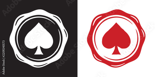 Wax Seal Stamp with Spade Playing Card Suit Symbol Vector Illustration