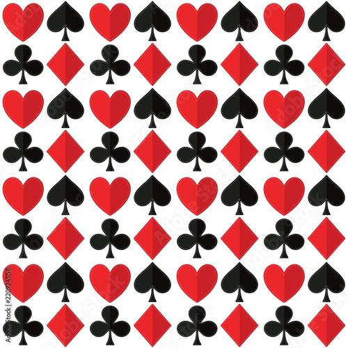 Seamless Pattern of 3D Folded Paper Playing Card Suit Symbols