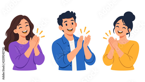 Three smiling young adults clapping in applause