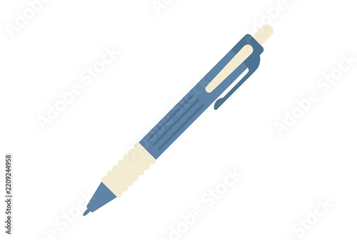 Blue ballpoint pen office supply illustration on white background