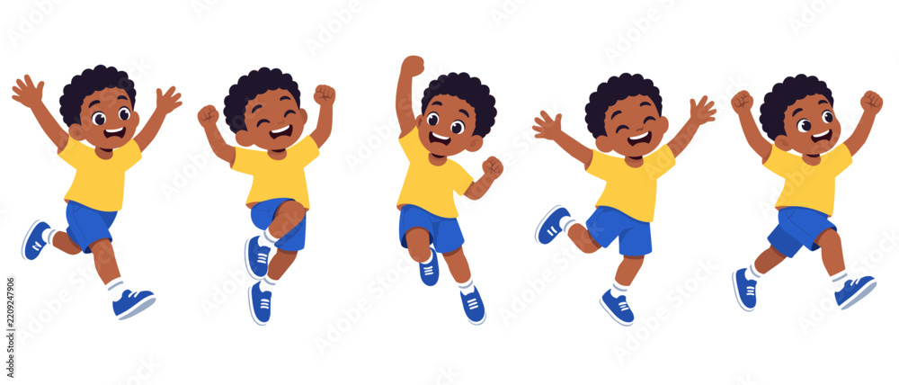 Obraz premium Cartoon boy jumping in five cheerful poses