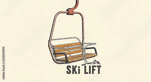 Ski lift chair illustration features clean retro lines and warm cream background.