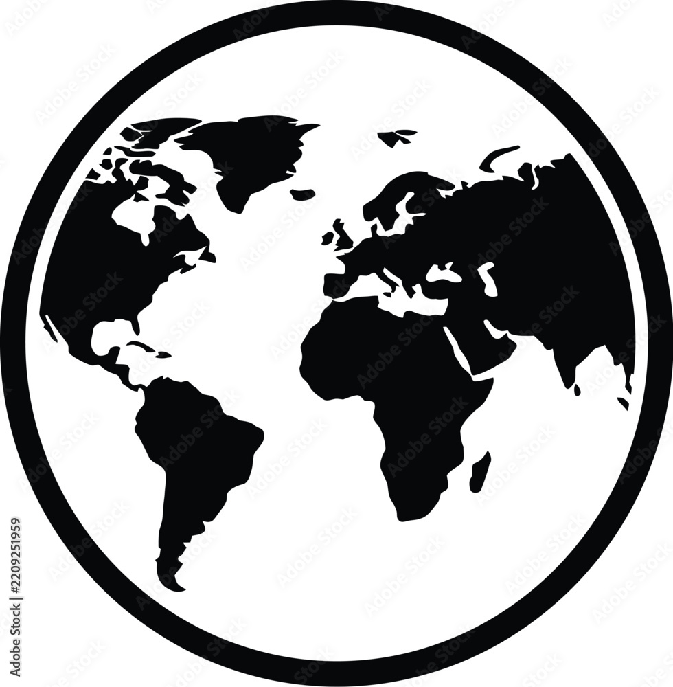 Obraz premium A black and white silhouette of the earth within a circular frame presents a global representation aerial africa americas antarctica asia australia cartography climate continent