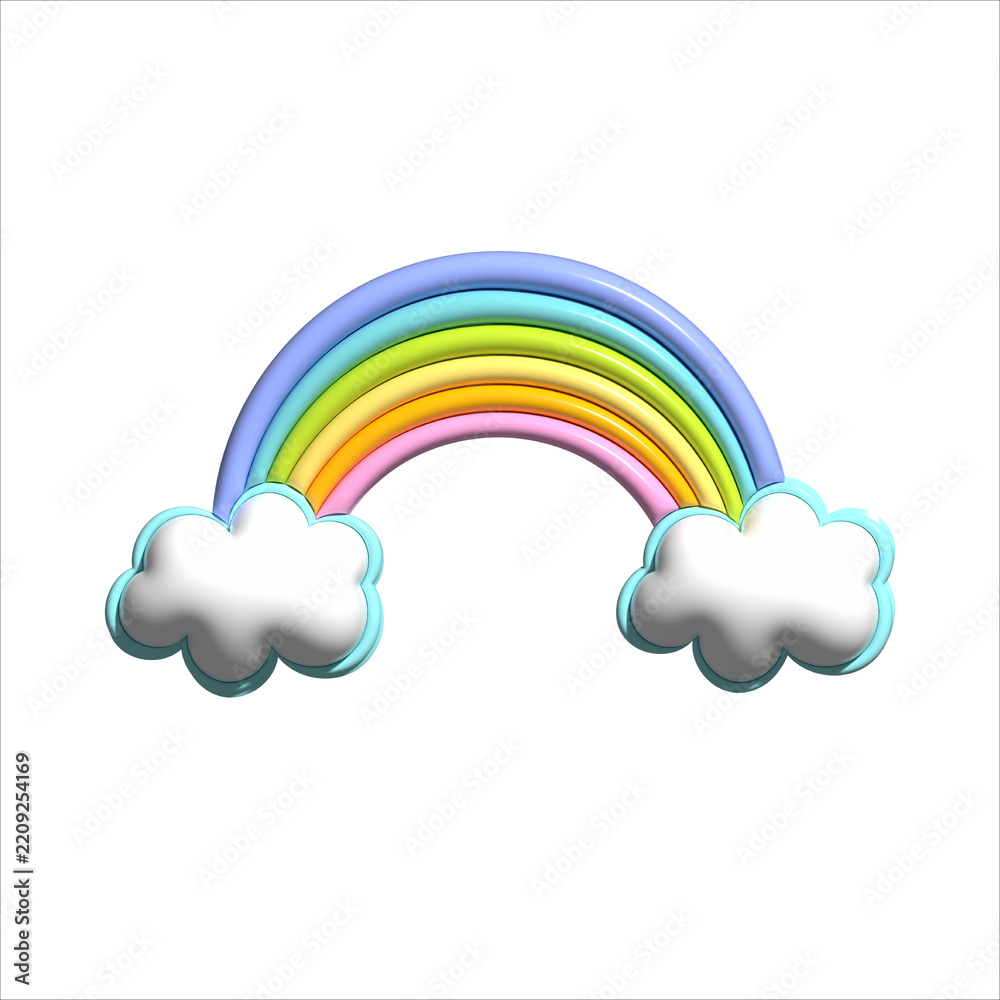 Obraz premium 3D Rainbow with clouds cute glossy pastel vector Illustration for kids design and nursery decor