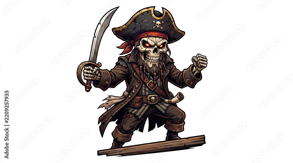 Fototapeta premium Pirate Skeleton Character with Cutlass and Blunderbuss