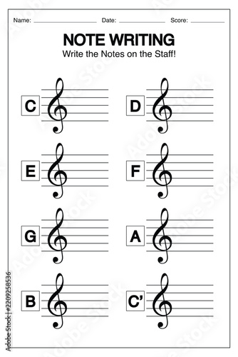 Music Note Writing Worksheet Printable for Beginners