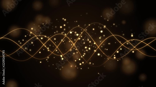 Gold Sine Wave Background Animation Featuring Glowing Particle Dust and Elegant Floating Light Orbs