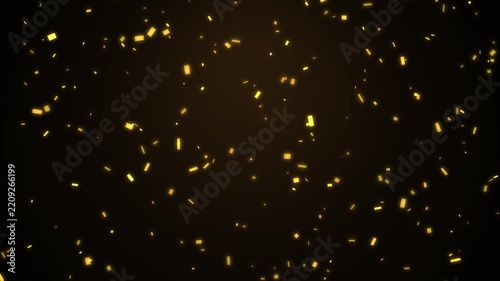 Golden Confetti Falling Animation Loop on Dark Background for Festive Celebration and Party Events