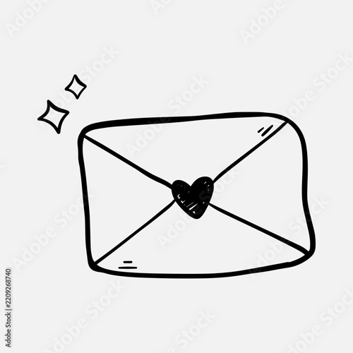 Hand Drawn Love Letter Envelope with Heart Sketch Doodle Vector Concept