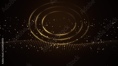 Golden Luxury Particles Background with Glowing Floating Dust Orbs and Rotating Digital Light Rings