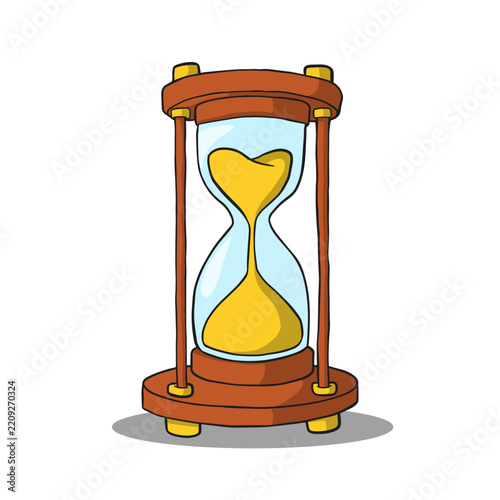 Classic Wooden Hourglass with Yellow Sand Vector Illustration Isolated on White