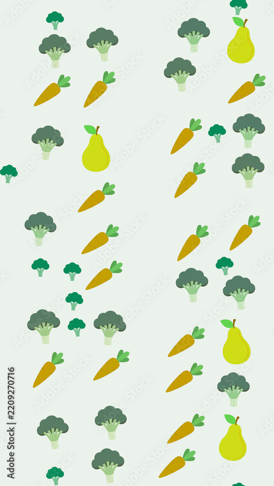 Fototapeta premium Broccoli, Carrots, and Pears Pattern