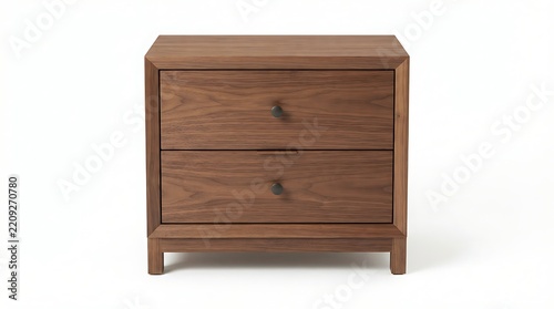 Modern wooden nightstand with two drawers isolated on white background