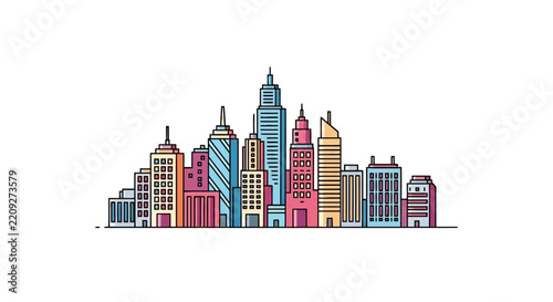 Colorful City Skyline with Buildings.