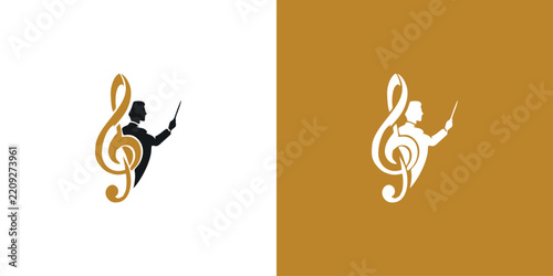 Creative conductor music logo design with modern concept premium vector