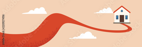 Long road to home, home road illustration, life journey illustration