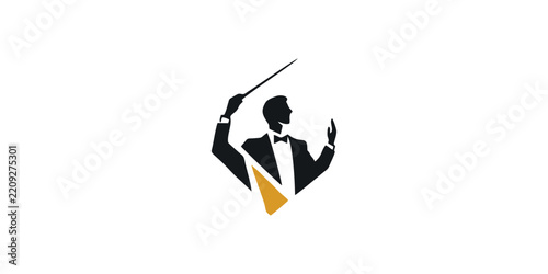 Creative conductor music logo design with modern concept premium vector