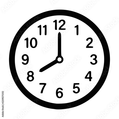 Minimalist black and white wall clock showing eight o clock time
