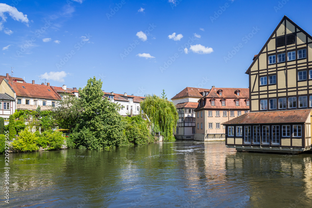 Fototapeta premium Historic houses at the Regnitz river in Bamberg, Germany