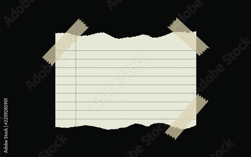 Torn piece of lined notebook paper taped to a black background with adhesive tap
