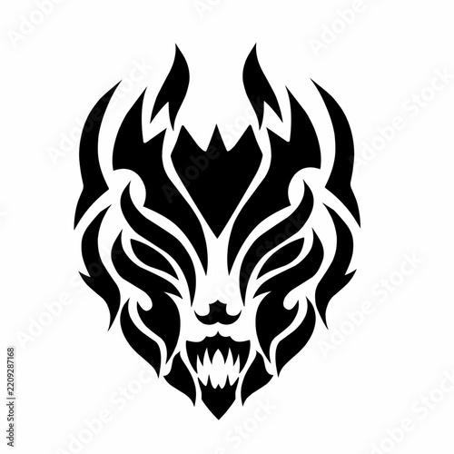 Aggressive tribal wolf head black silhouette vector for tattoo or emblem design