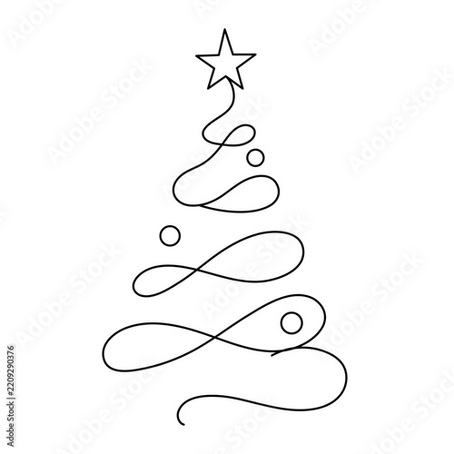 Christmas Tree One Line Drawing with Editable Stroke
