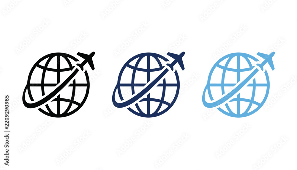 Obraz premium Globe and airplane icons vector set