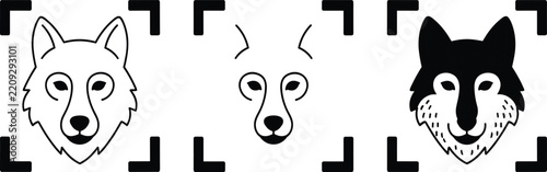 Obraz na plátně Wolf Head Icon Set Featuring Wild Animal Portraits, Minimalist Line Art, and Wil