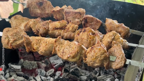 Juicy pork tenderloin cooked over hot coals High quality 4k footage