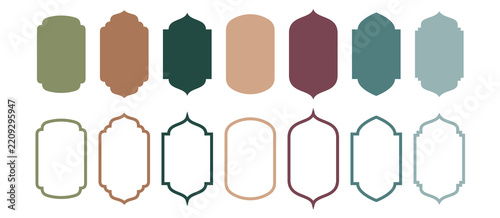 Collection of oriental style Islamic vector shapes. of a window or door arch mosque gate Islamic arabesque pattern Arab frame set on transparent background Ramadan. vector illustration.	