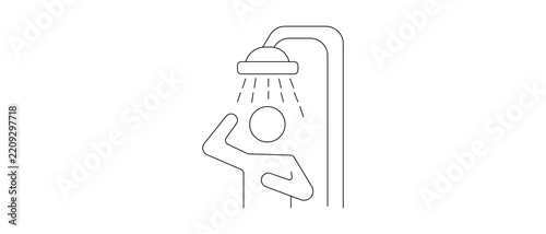 Person showering under a shower head, line bathing