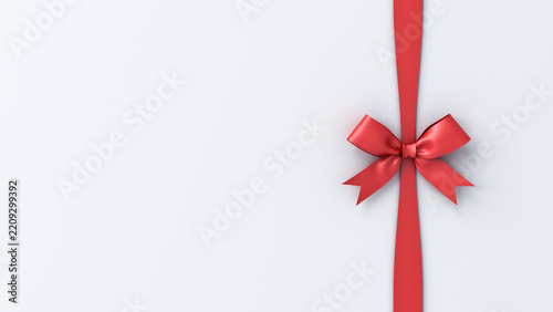 Red gift ribbon and bow on white background with shadow and blank copy space gift present box style concepts 3D rendering