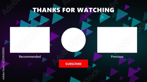 Modern Animated End Screen Template for Video Content Creators Featuring Geometric Abstract Shapes and Subscription Call to Action Layout