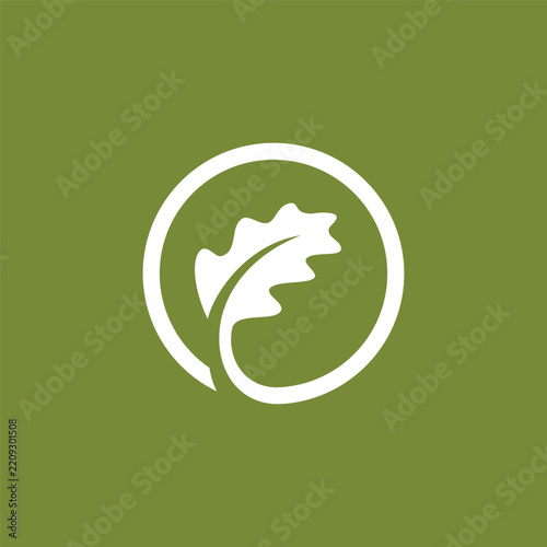 Eco-friendly leaf icon inside circle logo design element on green background vector illustration