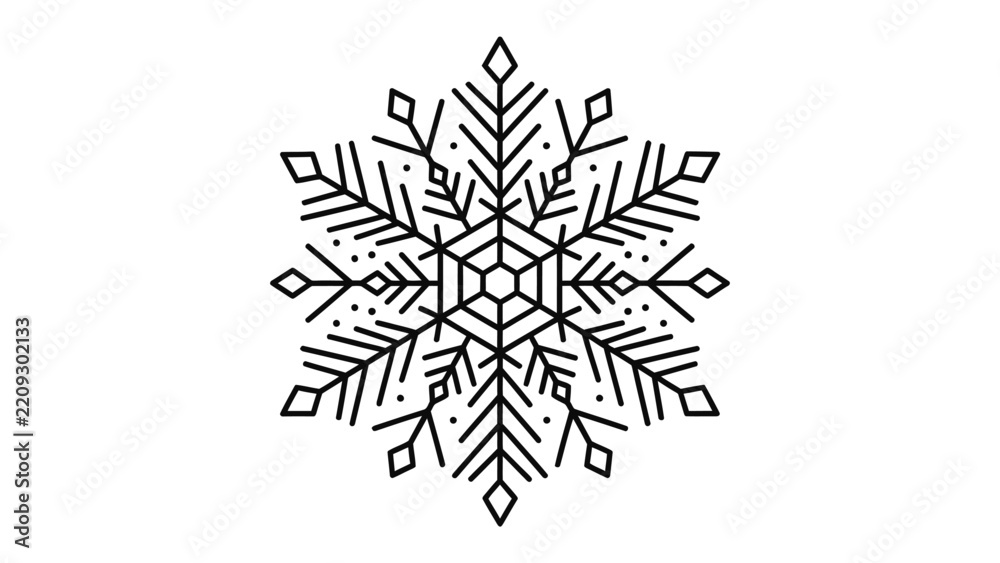 Obraz premium Intricate Snowflake Design: A stylized, symmetrical snowflake rendered in a clean, minimalist line art style, perfect for winter themes or graphic design elements.