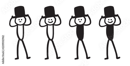 hand drawn stick figure wearing and holding a hat