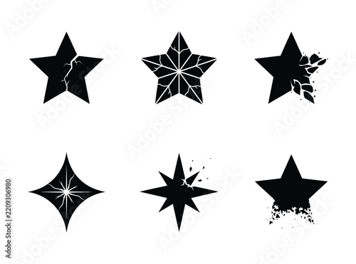 Star icon set featuring shattered and cracked geometric shapes