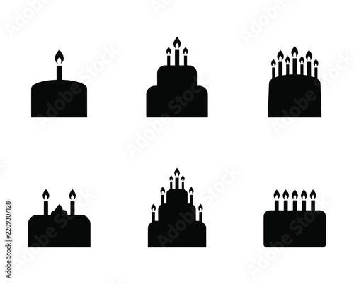 Cake icon set of birthday pastry vector elements with birthday
