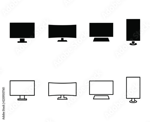 Monitor icon set of computer display vector designs