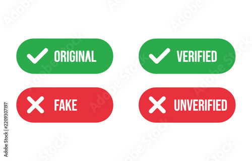 Label icon set with original verified fake unverified status