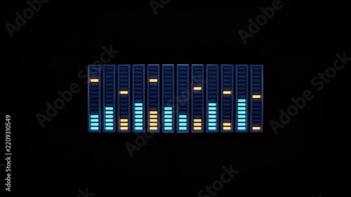 Vibrant Digital Audio Equalizer Bars Pulsating on Isolated Black Background